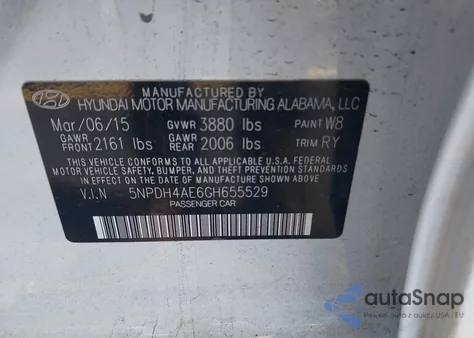 2016 Hyundai Elantra Limited из США, поврежденный, VIN 5NPDH4AE6GH655529